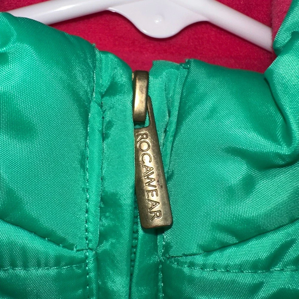 Rocawear Girls‎ Green Puffer Vest Pink Fleece Lining 3T Quilted Zip Up Mock Neck